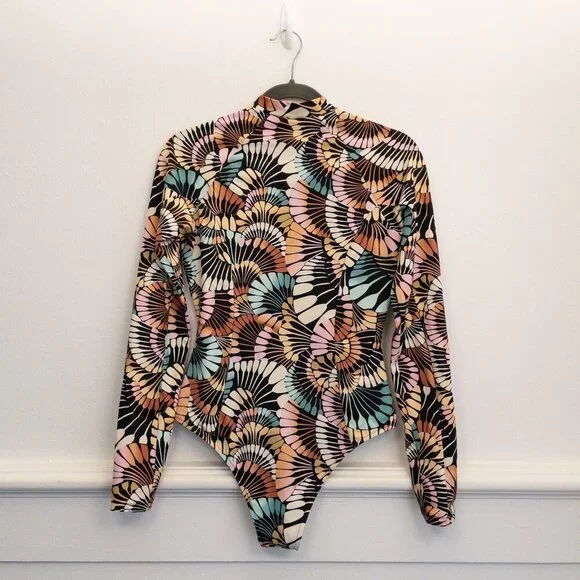 Billabong A/Div Long Sleeve Swimsuit Small Retro Print Surf Suit Rashguard Zip - Picture 2 of 5
